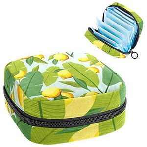 Groene Citroen Periode Pouch Draagbaar,Tampon Opbergtas voor Maandverband, Meerkleurig, 4.7x6.6x6.6 in/12x17x17 cm