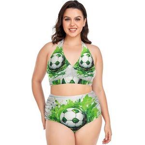 Art Sport Voetbal Voetbal Wit Vrouwen Bikini Sets Plus Size Badpak Twee Stukken Hoge Taille Beachwear Meisjes Badpakken, Pop Fashon, XXL