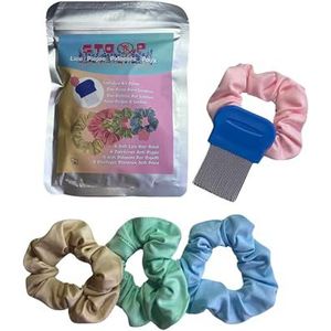Haarelastiekjes tegen luizen, set met 4 haarelastiekjes tegen luizen, met ritssluiting, 100% natuurlijk, met etherische oliën, effectieve preventie.