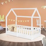 ML Design - Kinderbed Huisbed - Wit - Dennenhout - Uitvalbescherming - Lattenbodem