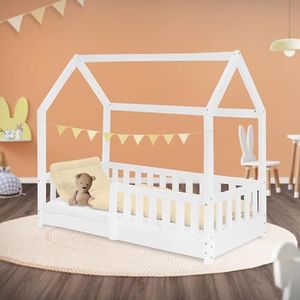 ML Design - Kinderbed Huisbed - Wit - Dennenhout - Uitvalbescherming - Lattenbodem