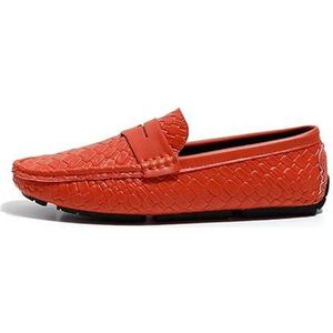 Herenloafers Schoen Vierkante Teen Veganistisch Leer Steenpatroon Penny Loafers Antislip Flexibele Comfortabele Bruiloft Prom Slip-ons(Orange,41 EU)