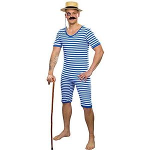 Amakando Jaren 20 badpak heren/blauw-wit in maat L (52/54) / mannenbadpak met strepen/een blikvanger voor carnaval