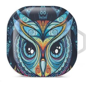 Uil met tribal ornament oordopjes hoesje compatibel met Samsung hard shell beschermhoes witte stijl