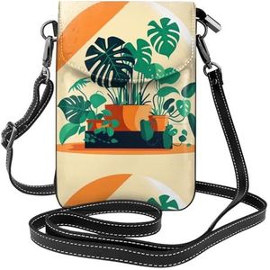 Cartoon Turtle Back Bamboe Lederen Cross Body Flip Telefoon Tas Met Afneembare Schouderbanden, Gebruikt Voor Reizen, Dating, Vakantie Geschenken, Zwart, Eén maat