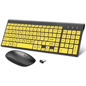 HXMJ -Draadloze Grote Print Toetsenbord en Muis Set met USB-Ontvanger| Stille Schaarschakelaar | voor senioren en slechtzienden Slechtziende Personen-Geel