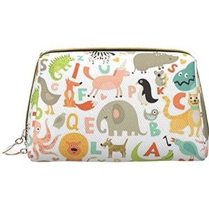 KOOLR Dierentuin Alfabet Dier Print Make-up Tas Lederen Cosmetische Tas Travel Organizer Toilettas Voor Vrouwen En Meisjes, Wit, One Size