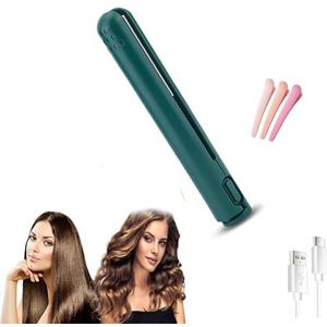 Mini Dual-Purpose Krultang, 2-in-1 Mini Krultang Stijltang Haar, Draagbare Keramische Mini Haar Krultang, Snoerloze Stijltang Reis Krultang for Lang Kort Haar USB Oplaadbaar(Dark Green)