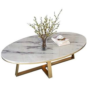 Salontafel woonkamer salontafel wit marmeren blad ovaal l moderne bijzettafel hoogglans cocktail sofa tafel kantoor gast receptie kamer tafel, gouden metalen poot nachtkastjes (maat: 80x50x45cm)