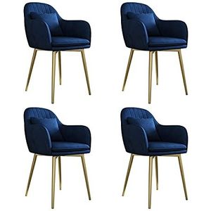 GEIRONV Set van 4 eetkamerstoelen, fluwelen zitting en rugleuning Slaapkamer stoel met metalen benen woonkamer keuken lounge stoel Eetstoelen (Color : Blue)