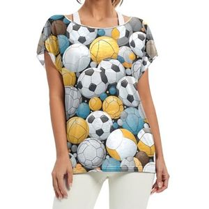 Cartoon Baseball Art Dames Korte Batwing Mouw Shirt Ronde Hals T-shirts Losse Tops voor Meisjes, Patroon, XL