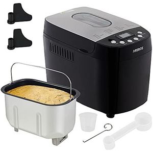 Arebos Broodbakmachine 1500 g | met 15 programma's | 2 kneedhaken | timer | LCD-display | 3 bruiningsgraden en broodmaten | 850 W | Kleur: zwart