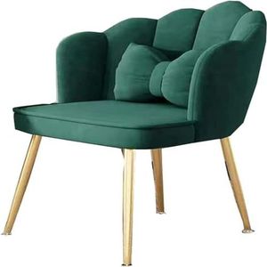 Moderne thuiskantoorstoel Grote schelp Metalen poten Schattig bureau Eetkamer Make-up ladekast voor woonkamer Vrijetijdsstoel met kussen voor slaapkamer Woonkamer,Groen,Gold Legs