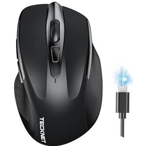 TECKNET Bluetooth muis, oplaadbare draadloze Bluetooth-muis (drie modi: BT 5.0/3.0 + 2,4 G), 4800 dpi, ergonomische stille draadloze muis voor laptops, Mac OS, Android, Windows, zwart