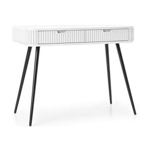 DomiMeble DomoHome Make-uptafel in landhuisstijl, consoletafel, bureau met laden, geribbelde fronten, ZOVA opbergtafel, gangtafel, metalen poten, zwart, 103/80/49 cm, kleur: wit