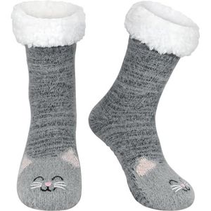 KOOOGEAR Stoppersokken, knuffelsokken voor dames, dikke antislipsokken, wollige bedsokken, vloersokken, huissokken voor Kerstmis, cadeaus, grijs, 37/42 EU Breed
