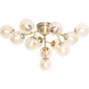 QAZQA - Art Deco Art Deco plafondlamp brons met amber glas 12-lichts - Bianca | Woonkamer | Slaapkamer | Keuken - Glas Rond - G9 Geschikt voor LED - Max. 12 x 28 Watt