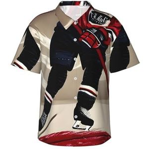 Hockeysport print klassiek Hawaïaans shirt voor mannen button down tropische shirts casual strandkleding, Zwart, S