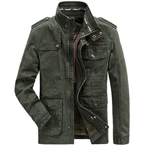 MERCIYD Overgangsjas voor heren, cargo-jas, opstaande kraag, katoenen jas, meerdere zakken, legerjas, herfstjas, casual windbreaker, legergroen, L