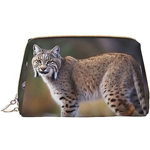 Wild Bobcat Bedrukte Make-up Tas Reizen Make-up Organizer Cosmetische Borstel Zakken Case Lederen Make-up Case Rits Pouch Toilettas voor Vrouwen, Wit, Eén maat