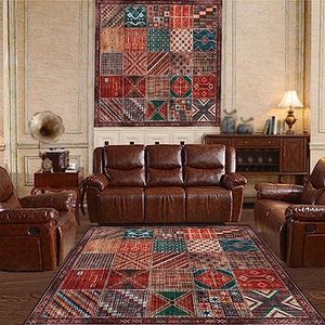 Vloerkleed 200 x 200 cm 6'6 x 6'6 ft Vierkant Vloerkleed Grote Woonkamer Vintage Loungedecor Rood Oranje Bruin Groen Blauw Geel Roze Patchwork Patroon Tapijt