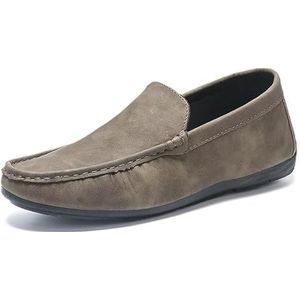 Loafers for heren PU lederen loafers met ronde neus Platte hak Antislip Comfortabele wandelslip-ons (Color : Khaki, Size : 41 EU)