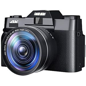 Videocamera, Macro Lens 48MP AF Camera for Fotografie 16X Groothoek 4K Camcorder Streaming Webcam Flip Screen Videorecorder(16G TF Card,With 2 Lens-04)