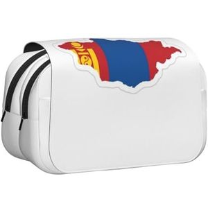 JEJEA Mongoolse Vlag Kaart Print Pen Etui Potlood Case Houder Voor Potloden Make-up Multifunctionele Organizer Doos Voor Adluts, Zwart, Eén maat, Toilettas