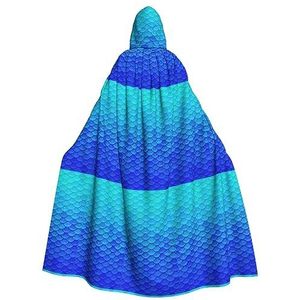 Bxzpzplj Oceaan zee blauwe zeemeermin visprint mystieke mantel met capuchon voor mannen en vrouwen, Halloween, cosplay en carnaval, 185 cm