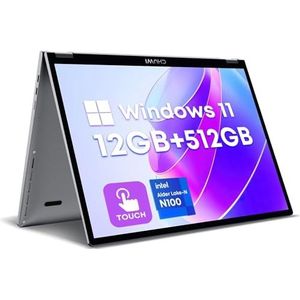 MiniBook X 2-in-1 touchscreen-laptop, 512 GB SSD 12 GB RAM, N100 (tot 3,4 GHz), 10,5 inch Windows 11 converteerbare laptop, 1 TB SSD uitbreiding, 1920x1200, verlicht toetsenbord, WiFi 6, BT5.2, webcam