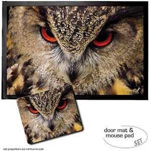 1art1 Uilen, Eagle-Owl With Red Eyes Deurmat (60x40 cm) + Muismat (23x19 cm) Cadeauset