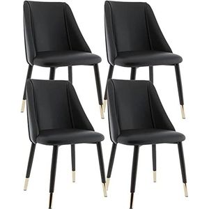 GEIRONV Moderne lederen stoelen set van 4, keuken eetkamerstoelen met metalen stoelpoten for thuis commerciële restaurants Eetstoelen (Color : Black, Size : Golden leg)