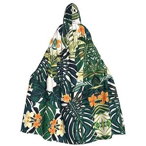 DEXNEL Tropische zomer Hawaiiaanse bloem palmbladeren 150 cm capuchon cape unisex Halloween mantel voor duivel heks tovenaar Halloween cosplay dress up