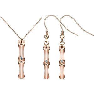 Halsketting Damessieradenset Rose goudkleurig roestvrij staal Bamboe hanger ketting en oorbellen met kristal (Color : Set)
