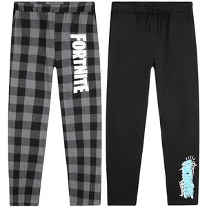 Fortnite Pyjamabroek voor jongens en tieners, set van 2 loungebroeken, loungewear, comfortabele nachtkleding, cadeau voor gamers, Zwart/Wit, 16 Years