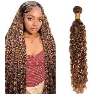 Lakaisa Water Wave Human Hair Bundles P427 Highlight Blonde Human Hair Extensions Sew in Hair Single Bundle Real Hair Double Weft Extensions Low Shedding Minimal Smell for Woman 24 Inch