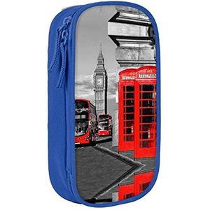 Engeland UK Retro Londen Telefoon Gedrukt Hoge Capaciteit Potlood Pen Case, Duurzaam Potlood Tas Pouch Box Organizer Hoesjes, voor Mannen Vrouwen, Blauw, Eén maat, Tas Organizer