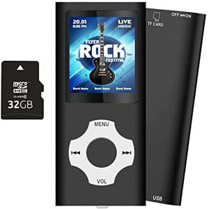 Tabmart 16GB MP3-Speler 1,8 inch MP3-Speler Sport met FM-radio, voicerecorder, Geheugen uitbreidbaar tot 64 GB