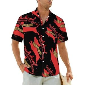 Teckel door de sneeuw herenoverhemden korte mouwen strandshirt Hawaiiaans shirt casual zomer T-shirt 3XL