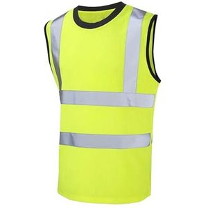 Heren Mouwloze Hoge Zichtbaarheid Werkkleding Reflecterende Tape Tshirt Top Volwassenen Hi Viz Ademend Outdoor Ronde Hals Pullover Vest Tank Top, Geel, L