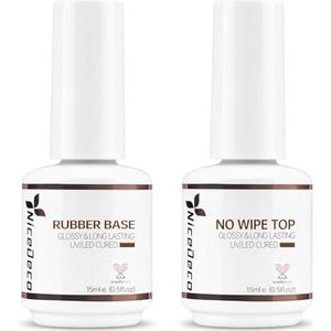 Nicedeco Clear Rubber Base en Top Coat UV LED Semi-permanent Soak Off Base Gel Nagellak No Wipe Top Coat Art Manicure Set 2x15ml