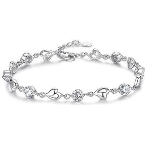 Armbanden 925 zilveren armband zirkoonkristal perzikbloesem bloem zilveren armband compatibel met vrouw charme sieraden cadeau Kleding, schoenen en sieraden (Color : White)