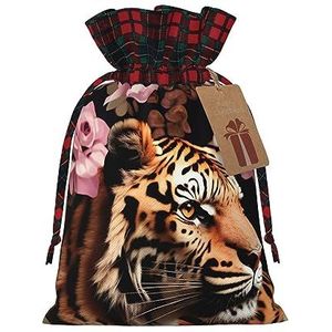 Animal Tiger Leopard Print Rose Flower Herbruikbare Gift Bag - Trekkoord Kerst Gift Bag, Perfect voor Feestelijke Seizoenen, Kunst & Craft Tas