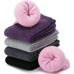 PROETRADE Dames Sokken Merino Wollsokken Warm Dikke Wandelsokken Ademend Wol Thermosokken Cadeaus Sokken 5 Paar (Multicolor A)