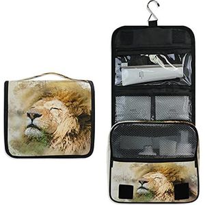 Abstracte leeuw opknoping opvouwbare toilettas cosmetische make-up tas reizen kit organizer opslag waszakken tas voor vrouwen meisjes badkamer