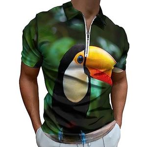 Braziliaanse tropische toekan poloshirt voor heren, casual T-shirts met ritssluiting en kraag, golftops, slim fit