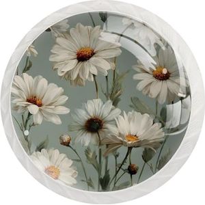 Naadloze madeliefjes bloemen op saliegroene achtergrond ronde kristallen lade dressoir knoppen set van 12, deur kast kast hardware knop met schroeven, thuiskantoor kinderkamer decor