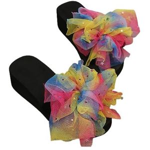Vrouwen Wig Slippers Met Mesh Bloemen Elegante Slippers Met Ster Pailletten 2024 Zomer Nieuwe Slippers EVA Platform Slides Casual Strand Schoenen (Color : Colorful, Size : 39 EU)
