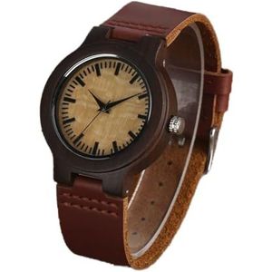 Handgemaakt Unieke Ronde Wood Watch No Word Dial Hour Clock Women Quartz Retro Donkerbruin Lederen Armband Horloge Women's Pols Huwelijksgeschenken