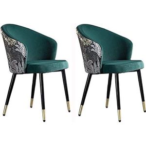 GEIRONV Eetkamerstoelen set van 2, met metalen poten fluwelen zitting en geborduurde rugleuning moderne huishoudelijke make-up stoel slaapkamer dressing stoel Eetstoelen (Color : Dark Green, Size :